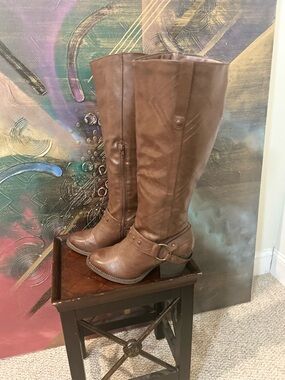 Brown Leather Knee-High Women's Boots